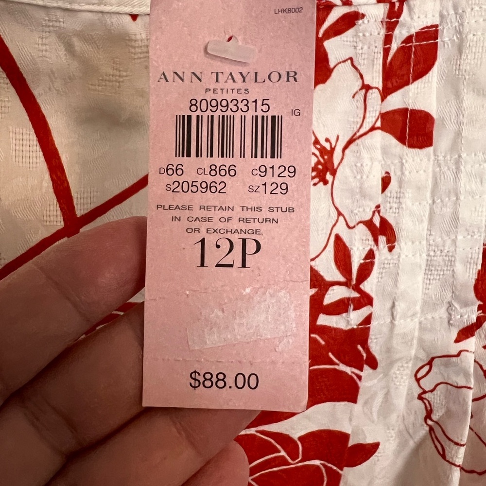 Ann Taylor Red and White Floral A-Line Skirt NWT Size 12P - Picture 6 of 6